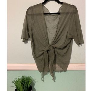 Olive Mesh Front Tie Top Medium